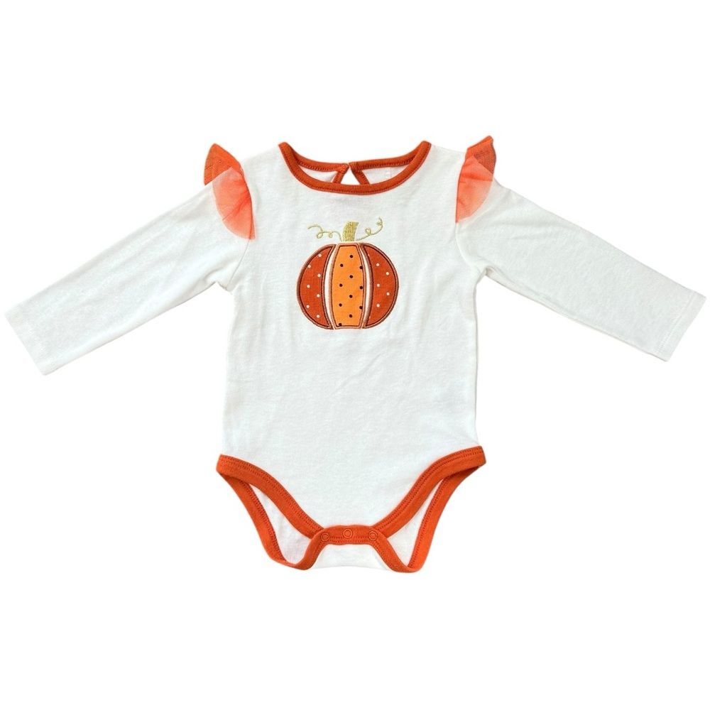 Chick Pea Baby Girls Long Sleeve Pumpkin Onesie Bodysuit. 6-9 Months.